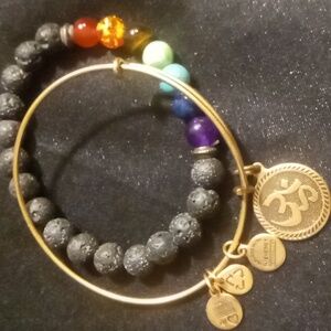 Alex and Ani chakra energy bangle with a chakra aroma therapy beaded bracelet